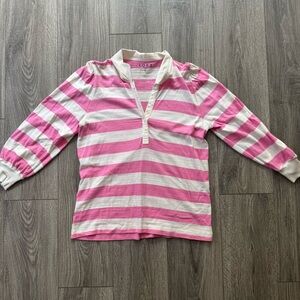 LOFT Pink and White Rugby Top
